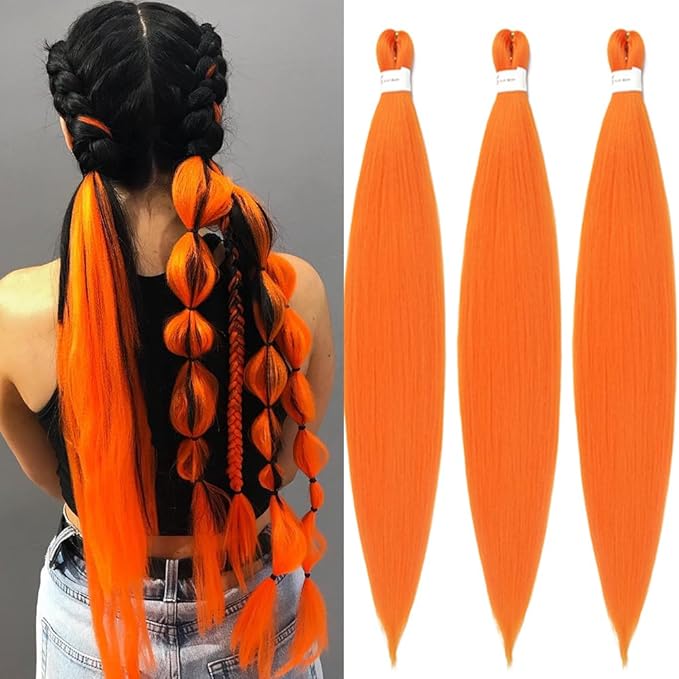 Umylar Orange Braiding Hair Extensions 16 Inch Pre stretched Braiding Hair Hot Water Setting Synthetic Braiding Hair Pre Stretched Crochet Braids Hair(16 Inch,3 Packs,Orange#）