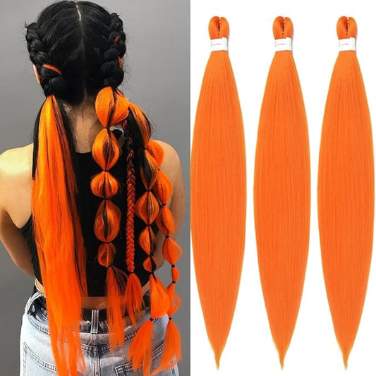 Umylar Orange Braiding Hair Extensions 16 Inch Pre stretched Braiding Hair Hot Water Setting Synthetic Braiding Hair Pre Stretched Crochet Braids Hair(16 Inch,3 Packs,Orange#）