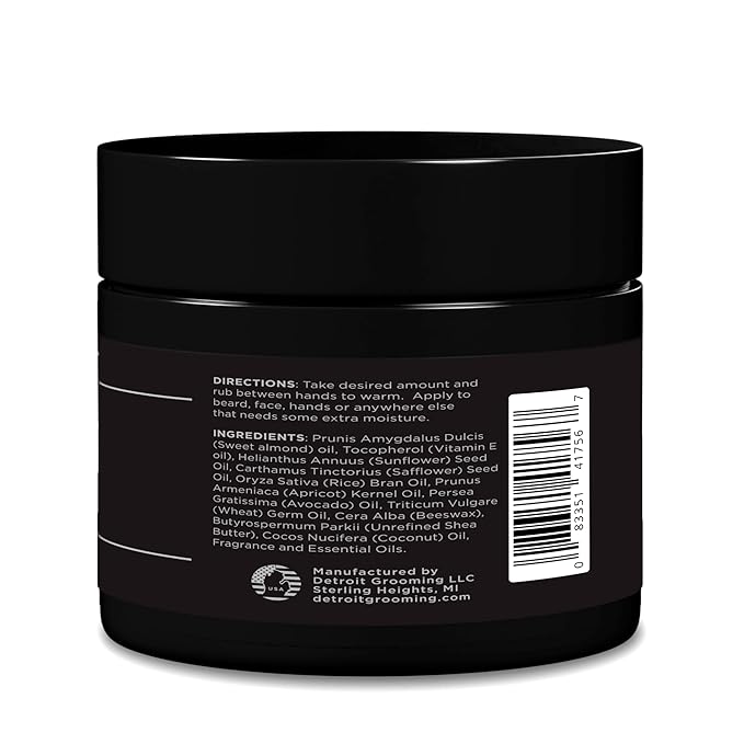 Detroit Grooming Co. Beard Butter for Men | Softens, Thickens & Hydrates with Safflower Oil & Shea Butter | Black Scent, 2oz