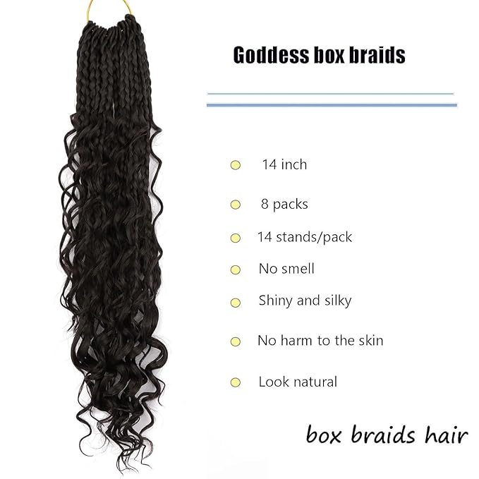 14 Inch Goddess Box Braids Crochet Hair for Black Women 8 Packs Crochet Box Braids Pre-looped Boho Box Braids Crochet Braids Synthetic Braiding Hair Extension #2