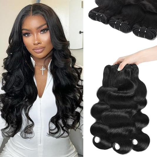 12A Body Wave Bundles Human Hair 16 18 20 Inch Human Hair Bundles 100% Unprocessed Brazilian Virgin Hair 3 Bundles Weave for Women Natural Color