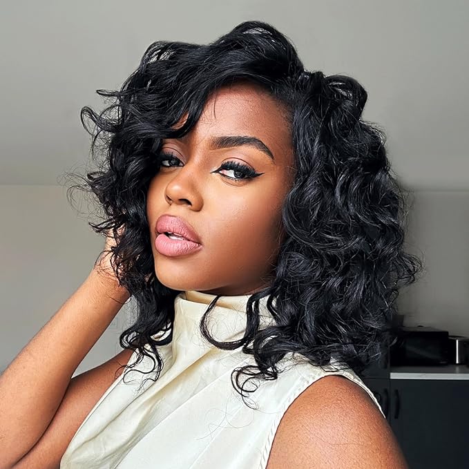 ToyoTress Feather Crochet Human Hair - 10 Inch 250G Ocean Wave Human Crochet Hair For Black Women Natural Color Invisible Knotless Water Deep Curly Braiding Hair (10 Inch, 1B-250G)