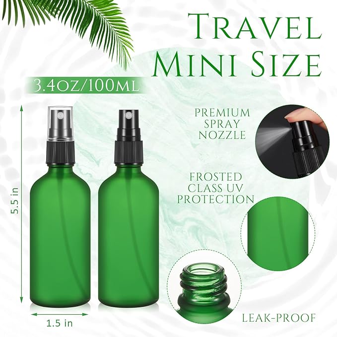 Roshtia 30 Pcs 3.4 oz /100 ml Green Glass Spray Bottle Refillable Perfume Atomizer Frosted Decorative Empty Bottles with Fine Mist Sprayer Pump for Face Body Travel