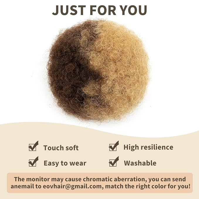 isheeny Small Human Hair Bun For Black Women, 100% Human Hair Bun Small Drawstring Ponytail For Little Girls, Curly Fake Hair Bun Natural, Soft, And Durable For Repeated Use (P4-27, Small 1pcs)