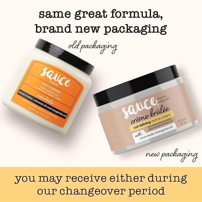 SAUCE BEAUTY Crème Brulee Curl Custard (10.5 Fl Oz) Frizz Control, Detangler & Curl Defining Cream with Cocoa Butter, Coconut Oil & Tangerine Oil, Hair Styling Cream for Wavy & Coily Hair