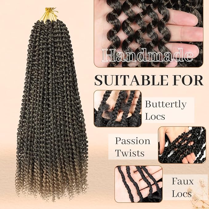 8 Packs Passion Twist Hair Water Wave Synthetic Braids for Passion Twist Crochet Braiding Hair Goddess Locs Long Bohemian Curl Hair Extensions (30 Inch, 1B/27)