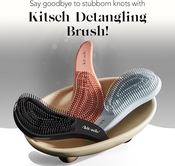 Kitsch Detangler Brush – Gentle Curly Hair Brush with Flexible Bristles for All Hair Types - Wet or Dry | Detangling Hair Brushes for Women & Men, Adults & Kids - Black