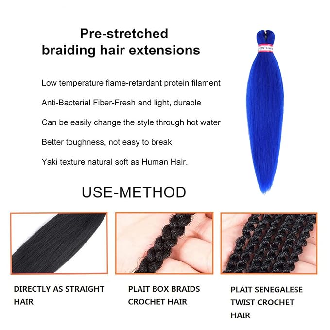 Blue Braiding Hair Pre Stretched 20 Inch 8 Packs Braiding Hair Extensions for Crochet Box Braids Twists Locs Hair Itch Free Soft Yaki Texture Hot Water Setting (20inch,#Blue)