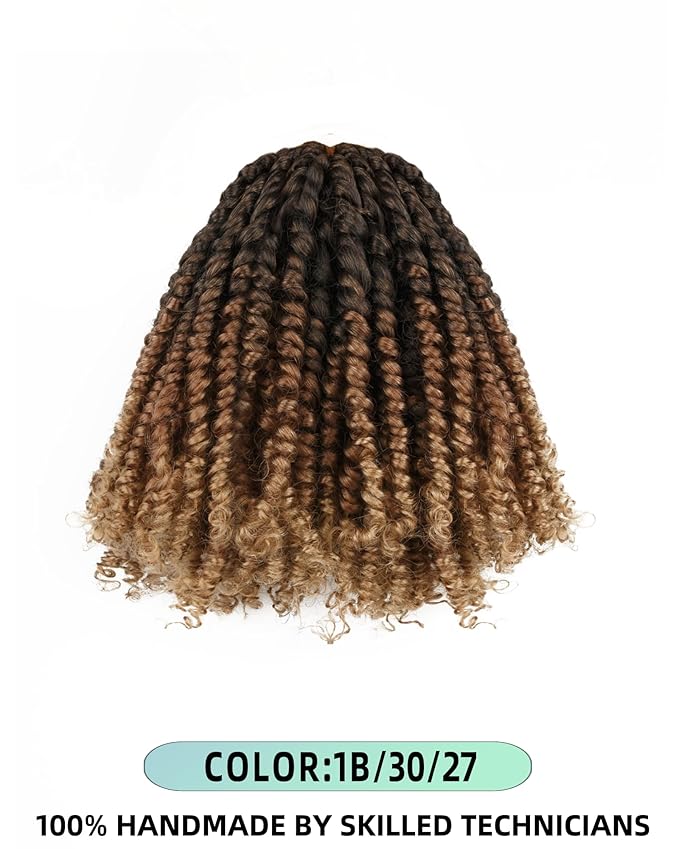 6 Inches 8 Packs Super Short Passion Twist Crochet Hair for Black Women and Kids-3 Tones Ombre Black to Brown Blonde, Pre Looped Pretwisted Crochet Hair Extension (6"-8 Packs,T1B/30/27)