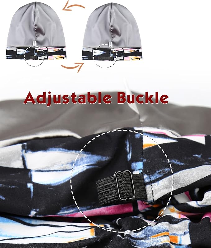 Adjustable Satin Lined Sleep Cap for Dreadlocks Curly Hair Large Head-Stay On Overnight