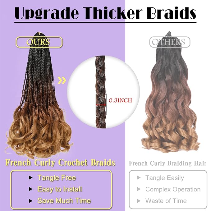 French Curl Crochet Braids 12 Inch Goddess Box Braids Crochet Hair Pre Looped Crochet Box Braid with Curly Ends Synthetic French Curly Braiding Hair Extensions 8 Packs 1B/33/30