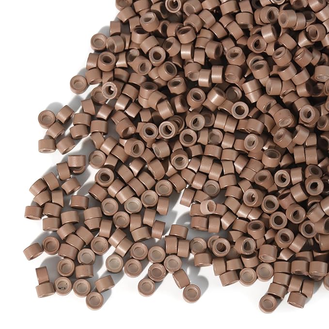 1000 Pcs 5.0 mm Silicone Lined Micro Links Rings Hair Extensions Beads Silicone Lined Beads for Human Hair Extensions and Feather Extensions (Light Brown)