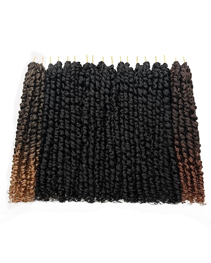 14 Inch 8 Packs Passion Twist Crochet Hair - Mixed Color Combo Pack (1B, T27, T30), Pre-twisted Pre-looped Braided Hair Extensions for Black Women