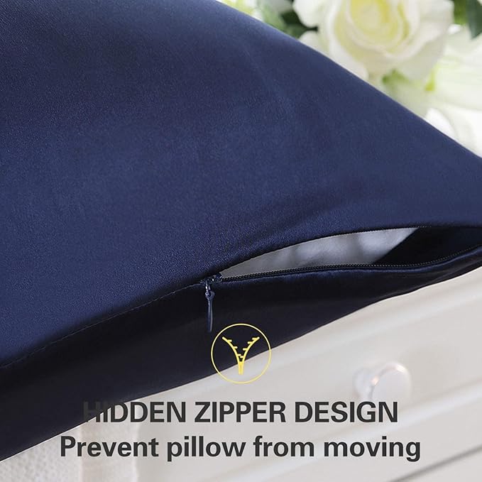 ZIMASILK 100% Pure Mulberry Silk Pillowcase for Hair and Skin Health,Soft and Smooth,Both Sides Premium Grade 6A Silk,600 Thread Count,with Hidden Zipper,1pc(Toddler 13''x18'',Navy Blue)