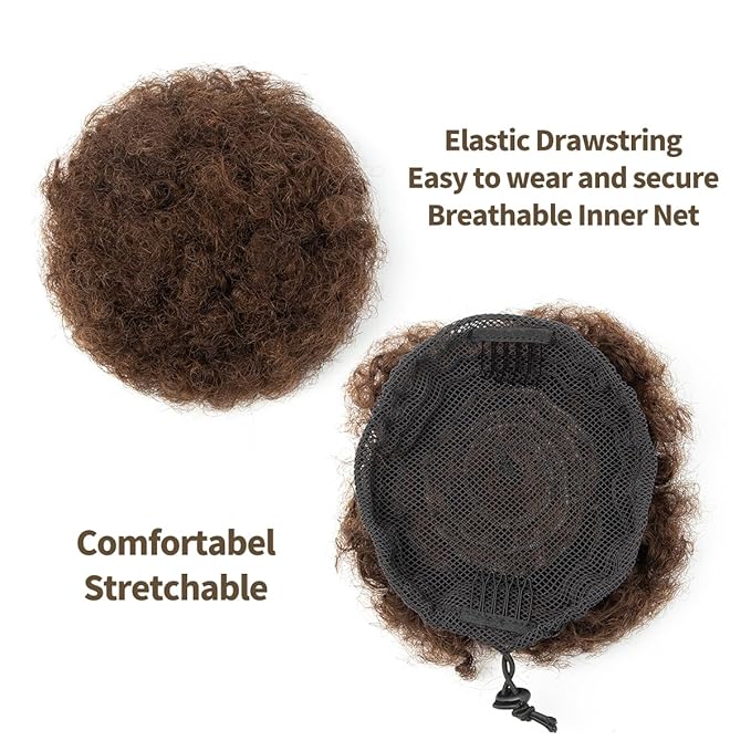 isheeny Afro Ponytail Small Afro Hair For Black Women 4Inch Dark Brown Afro Puff Drawstring Ponytail Human Hair 1 PIECES For Children Authentic And Stylish Hairpiece, Afro Curly Puff Style