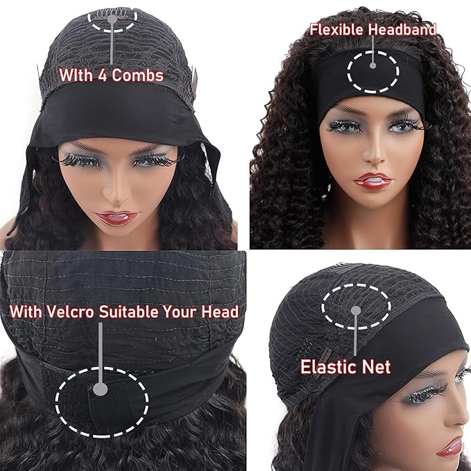 Highlight Ombre Kinky Curly Headband Wigs Curly Headband Wig Human Hair for Black Women 150% Density Headband Wig Human Hair 4/27 Glueless None Lace Front Wigs Headband Half Wigs Natural Color 20 Inch
