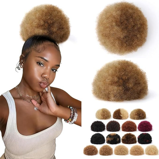 Afro Ponytail For Black Women #P4-27 Half Medium Brown Half Light Blonde Durable Natural Soft and Smooth Retro Kinky Curly Ponytail Wig