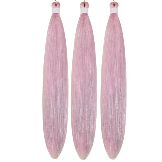 Tinsel Braiding Hair Pre stretched Light Pink Braiding Hair for Glitter Braids Festival Braids Non Toxic Hypoallergenic