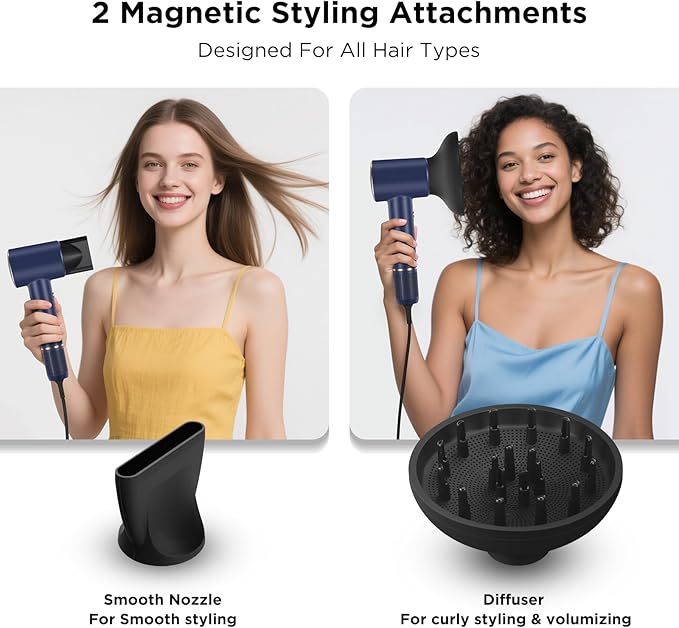Hair Dryer, PARWIN PRO BEAUTY Fast Drying Blow Dryer with Diffuser, 110,000 RPM High Speed Hair Dryer with HD Display, 200 Million Negative Ions for Frizz Smoothing, 2 Speeds & 3 Temps, Prussian Blue