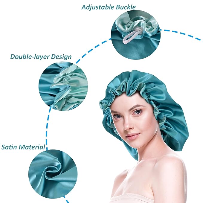 Silk Bonnet for Sleeping Satin Bonnets Double Layer Reversible Hair Cap Bonnet for Women Long Curly Braid Hair (ScubaBlue)