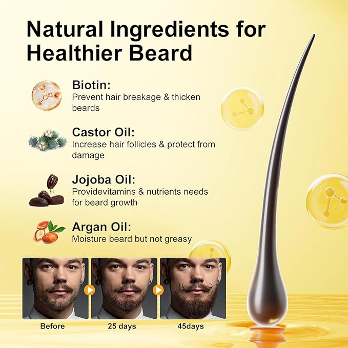 Jurgen K Beard Growth Kit, Upgraded Beard Growth Oil (2Oz) w/Biotin & Castor Oil, Beard Massager for Patchy/Spot Beard, Beard Kit for Men's Daily Grooming, Birthday Gifts for Him Boyfriend Husband