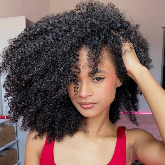 Kinky Curly Half Wig Human Hair 200% Density Wear Go Glueless Wigs Human Hair for Black Women Curly Human Hair Wig 22 Inch Afro Curly Seamless Flip Wig Invisible Hairline Beginner Friendly