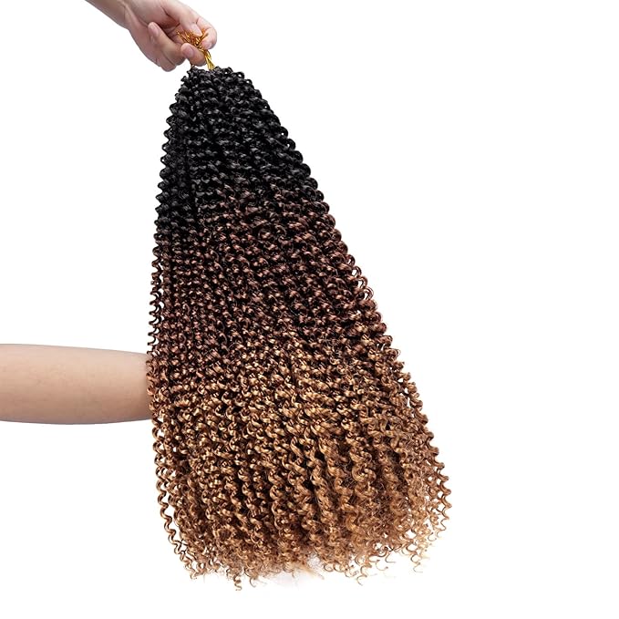 Dorsanee Ombre Passion Twist Hair 24 Inch 7 Packs Water Wave Crochet Hair Long Bohemian Curly Braiding Hair for Butterfly Locs, Faux Locs, Boho Style Spring Twist Crochet Braids (1B/30/27#)
