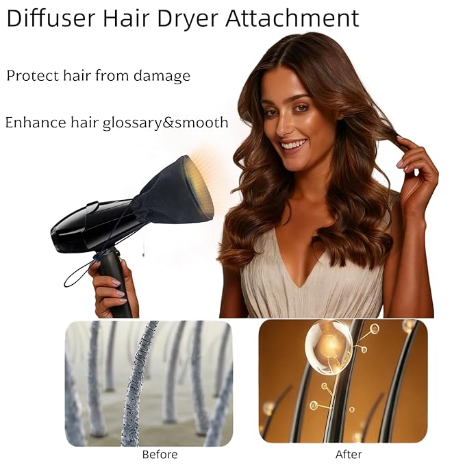 Diffuser Attachment for Hair Dryer,Reduce Hair Damage&Frizz, Blow Dryer with Diffuser Universal For Various Hair Dryer Nozzles, Easy-Use&Strorage,Travel-Friendly