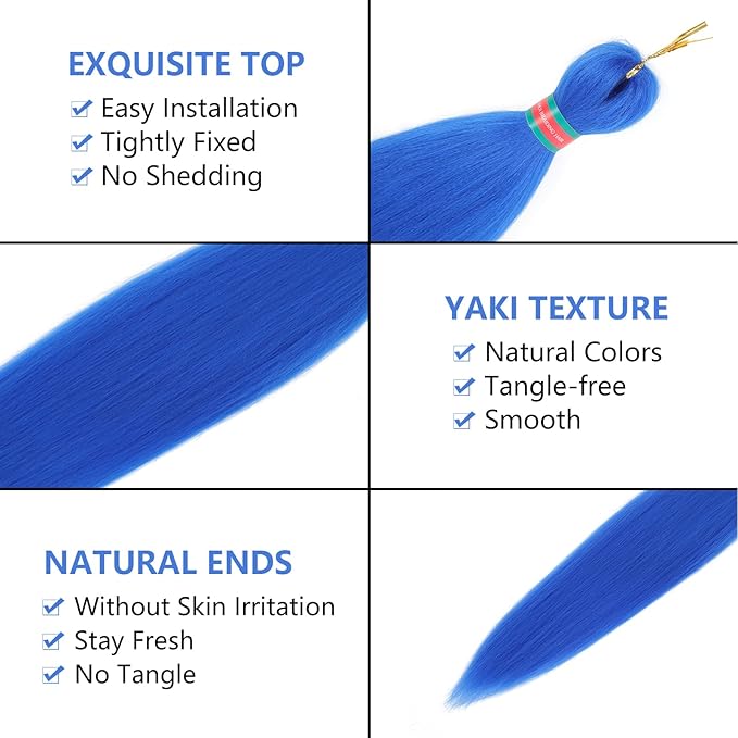 Rose Red+Blue Pre stretched Braiding Hair 2 Packs Pre feathered Braid Hair Extensions 30 Inches Hair Braids