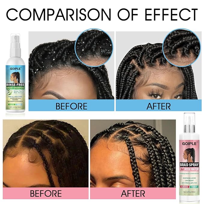 Braid Spray Rose Mint for Dreads, Dreadlocks, Locks - Rose Water Braid Spray No-Water Braid Shampoo for Locs, Twists, Weaves - Rinse-Free Dreadlock Shampoo for Build-Up, Odor, Itch & Flakes 2PCS
