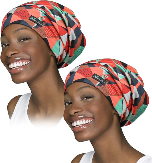 Adjustable Satin Lined Sleep Cap for Dreadlocks Curly Hair Large Head-Stay On Overnight