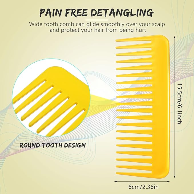 Patelai Wide Tooth Comb Large Hair Detangling Comb for Curly, Wet Dry Hair, No Handle Detangler Accessories(Yellow, Cyan)