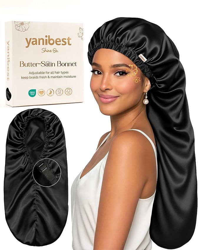 YANIBEST Long Bonnet Braid Bonnet for Sleeping Adjustable Satin Silk Bonnet for Braids Sleep Bonnet for Women Locs
