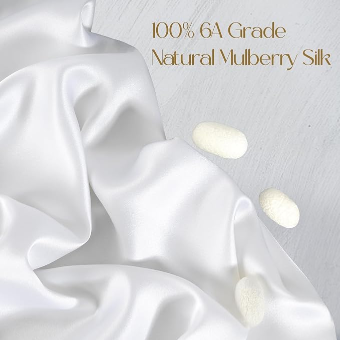 ZIMASILK 100% Pure Mulberry Silk Pillowcase 2 Pack, Soft and Smooth,Both Sides Premium Grade 6A Silk,600 Thread Count,with Hidden Zipper for Men and Women Family (Standard 20"x26", White)