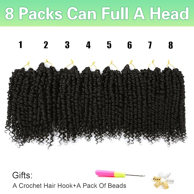 Passion Twist Crochet Hair 8Inch Passion Twist Hair 8 Packs Pre-Twisted Passion Twist Crochet Hair for Black Women Soft Passion Twist Curly Crochet Hair 8"(Pack of 8) 2#