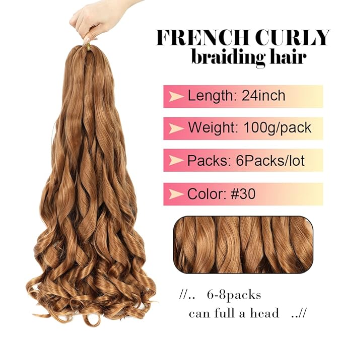 Pre Stretched French Curly Braiding Hair 24 Inch 6Pcs Loose Wave Bouncy Braiding Hair Pre Stretched 100g/pack Yaki Curly Hair for Black Women Hair Extensions (#30)
