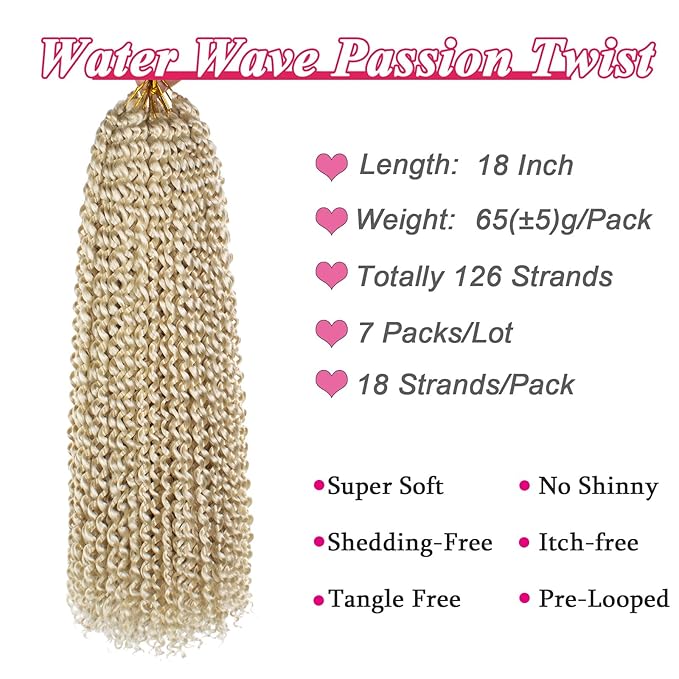 Leeven 18 Inch Water Wave Crochet Braids Hair for Butterfly Locs Passion Twist Crochet Hair Hot Water Setting Blonde Passion Twists Braiding Hair 6 pcs Bohemian Braids Hair for Women 613#