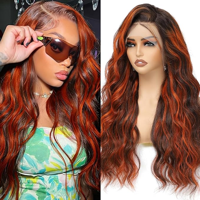 Ginger Highlight Body Wave Lace Front Wigs Human Hair 13x4 Ombre Brown HD Transparent Lace Front Wig Human Hair for Women P4/350 Highlight Ombre 180% Density Glueless Wig 26Inch