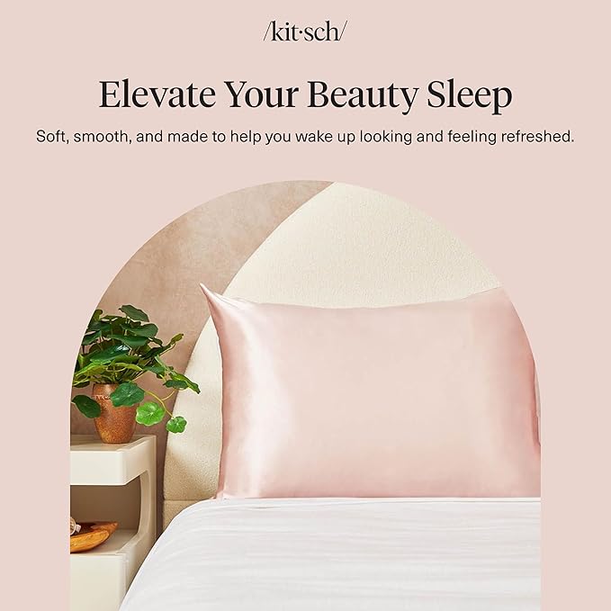 Kitsch Satin Pillowcase with Zipper for Hair & Skin, Softer Than Silk Pillow Cases Queen, Wrinkle-Free, Smooth and Cooling Satin Pillow Covers, Standard Size 19"x26" - Blush, 2pcs