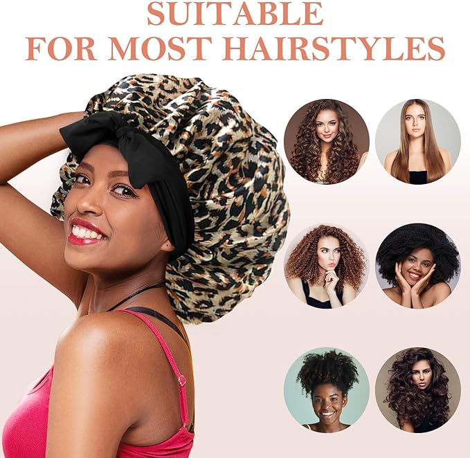 3Pcs Bonnets for Sleeping, Extra Satin Silk Bonnet for Sleeping Women with Tie Band for Curly Hair Jumbo Bonnet Braids