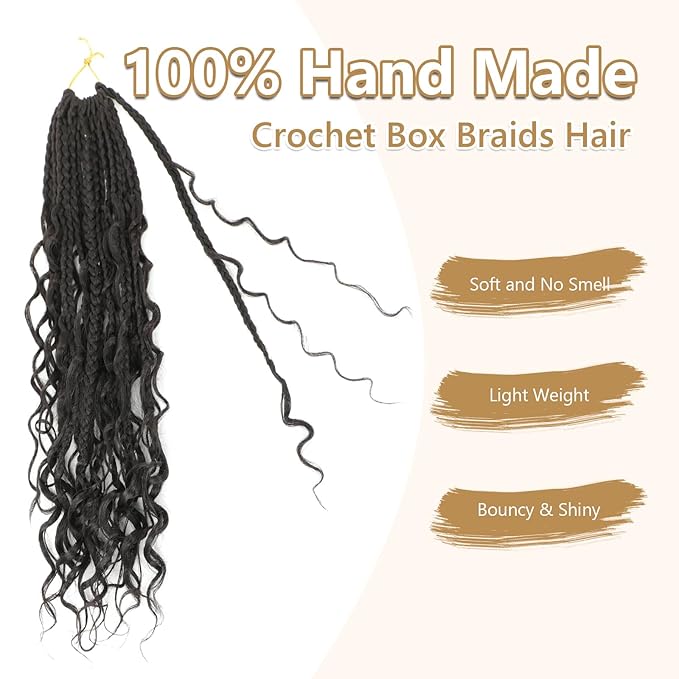 8 Packs Boho Braids Crochet Hair-18 Inch Crochet Box Braids- Bohomian Box Braid Crochet Hair Synthetic Braiding Hair Goddess Box Braids Crochet Hair for Black Women(2#)