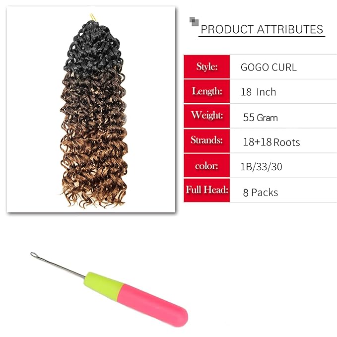 YXCHERISHAIR 8 Packs Curly Crochet Hair GoGo Curl Crochet hair for Women Deep Wave Braiding hair,Synthetic Bohemian Crochet Braid Water Wave Crochett hair Extensions (18inch,C16)