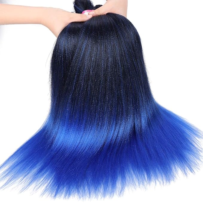 Dorsanee Ombre Blue Braiding Hair Pre Stretched 20 Inch 6 Packs Braiding Hair Extensions for Crochet Box Braids Twists Locs Hair Itch Free Soft Yaki Texture Hot Water Setting (20inch,#1B/Blue)