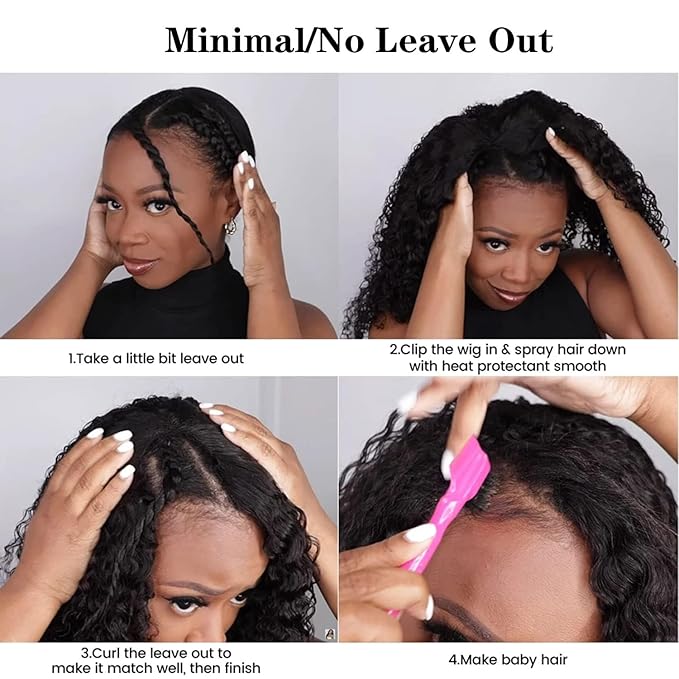 ISEE V Part Human Hair Afro Curly Minimal/No Leave Out Upgrade U Part for Black Women V Shape Kinky Curly Thin Part Glueless Clip In Half Wig 180% Density Natural Color 20 Inch