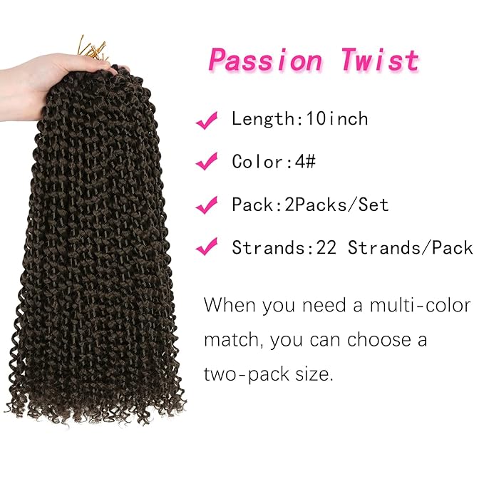 Ubeleco Short Passion Twist Hair,10 Inch Water Wave Crochet Hair For Women 22 Strands/Pack Passion Twist Crochet Hair Bohemian Synthetic Curly Braiding Hair Extensions (10 Inch (Pack of 2), #4)