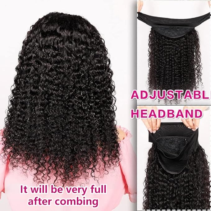 Smoothair Headband Wig Human Hair Kinky Curly Headband Wigs for Black Women Human Hair Wigs Glueless 22 Inch None Lace Front Wigs 150% Density (No Mixed)
