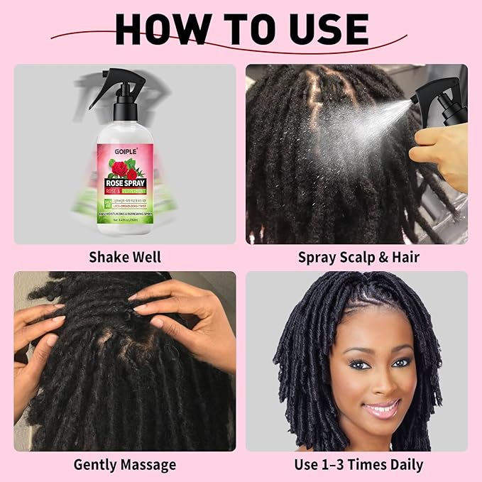 Rose Water for Hair Moisturizing Refreshing Spray for Locs - Rose Water and Peppermint Hair Scalp Moisturizer Hydrating Dreadlock Spray to Nourish Prevents Dry Natural Loc Care and Maintenance 250ML