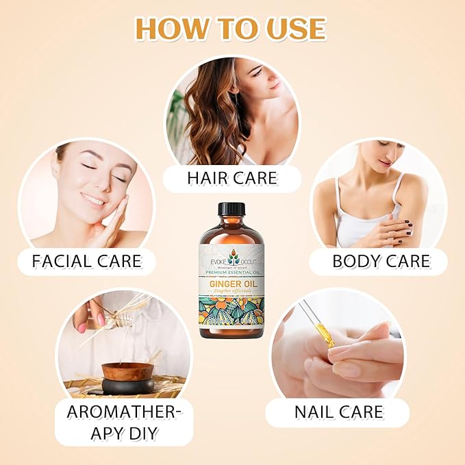 EVOKE OCCU Ginger Oil for Mental Clarity, Relieve Soreness, Hair Nourishment, Add to Diffuser and Spray - 4 Fl Oz