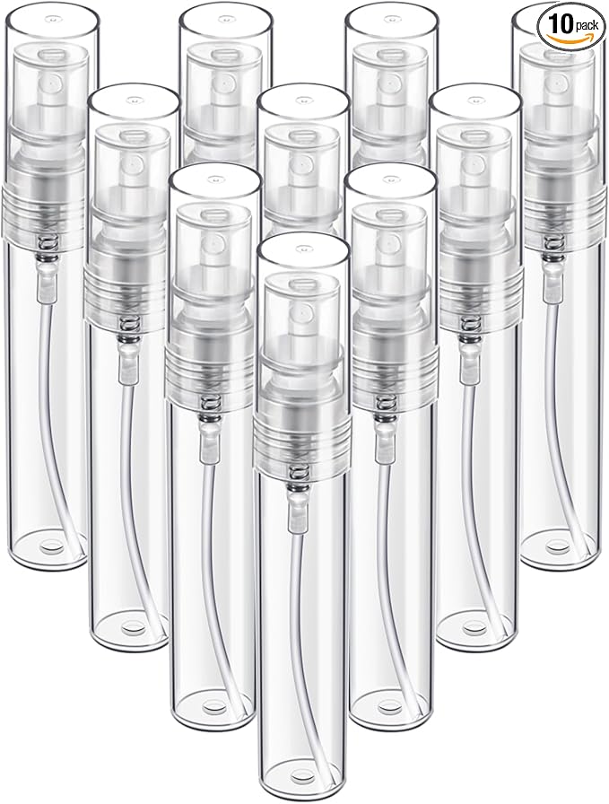 Fandamei Mini Spray Bottle, 10 Pack 5ml Mini Plastic Spray Bottle Empty, Fine Mist Refillable Mini Perfume Bottle, Perfume Atomizer, Small Sample Containers, Plastic Portable Travel Bottle, Clear