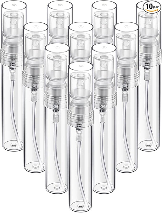 Fandamei Mini Spray Bottle, 10 Pack 5ml Mini Plastic Spray Bottle Empty, Fine Mist Refillable Mini Perfume Bottle, Perfume Atomizer, Small Sample Containers, Plastic Portable Travel Bottle, Clear